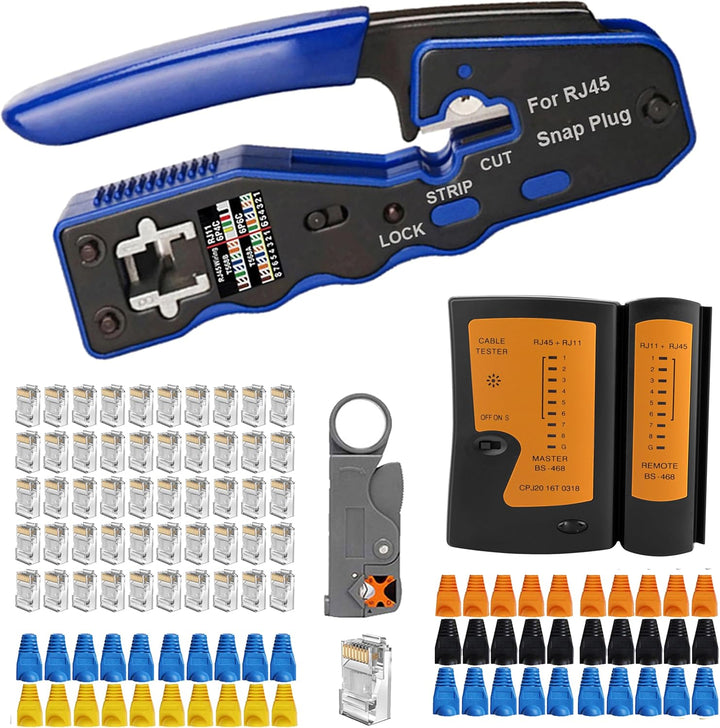 MAYLINEE Crimpzangen Set für RJ45, Durchgangs Crimpver binder für Cat5/Cat5e/Cat6, CAT7 Kabel tester