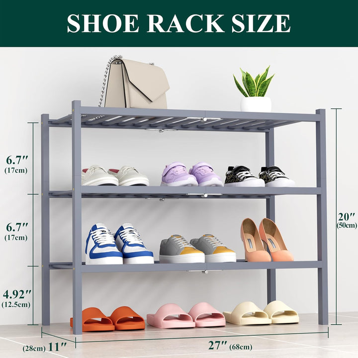smiry Schuhregal mit 3 Ebenen, Platzsparende Schuhablage, Stapelbar Schuhorganizer, Bambus Regal für