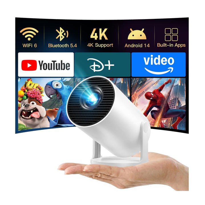 Mini Beamer 4k Heimkino Unterstützt Android 14, LYNCAST Mini projektor Tragbarer Projektor mit Bluet