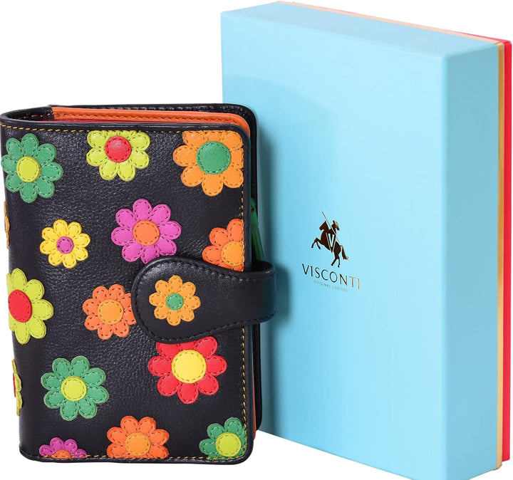 VISCONTI 100% Pur Leder Portemonnaie Damen RFID Schutz Geldbeutel Geldbörse Bifold Mehrfarbig Portmo