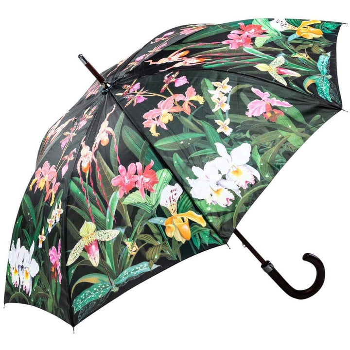 LUCKYWEATHER Regenschirm Stockschirm Damen Motiv Orchidee I Stockregenschirm gross und stabil sowie