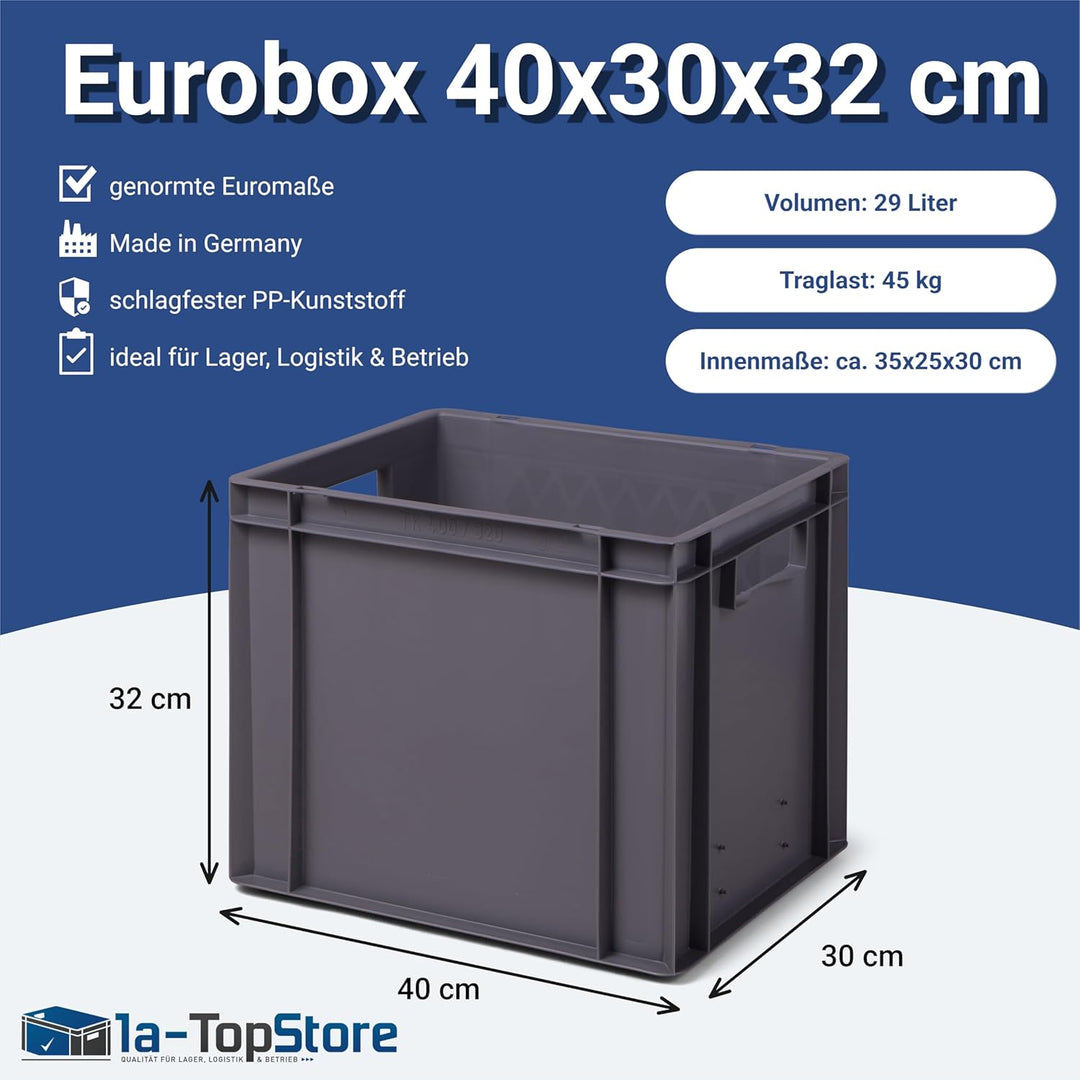 1a-TopStore Eurobehälter | Stapelkiste | Lagerbehälter | Kunststoff- und Transportbox | über 23 Grös