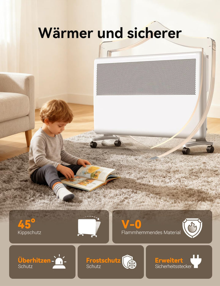 Elektroheizung 2000W Konvektor Heizung, Mobile Elektrische Heizung, Heizkörper 2in1 Wand-/Bodenmonta
