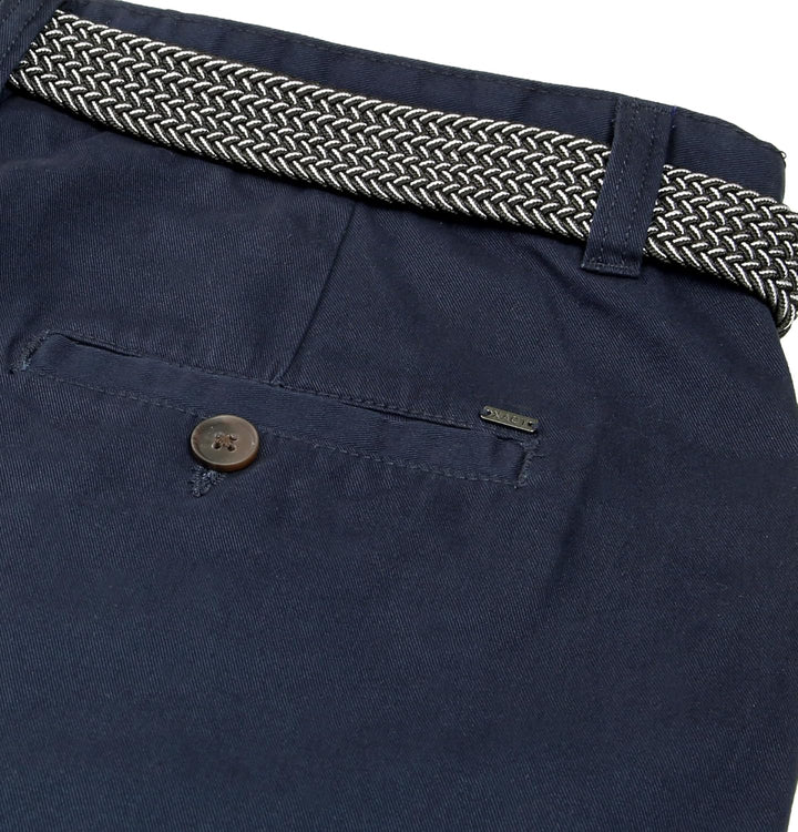 Xact Herren Premium massgeschneiderte Stretch Chino Shorts 30 Marineblau mit Gürtel, 30 Marineblau m
