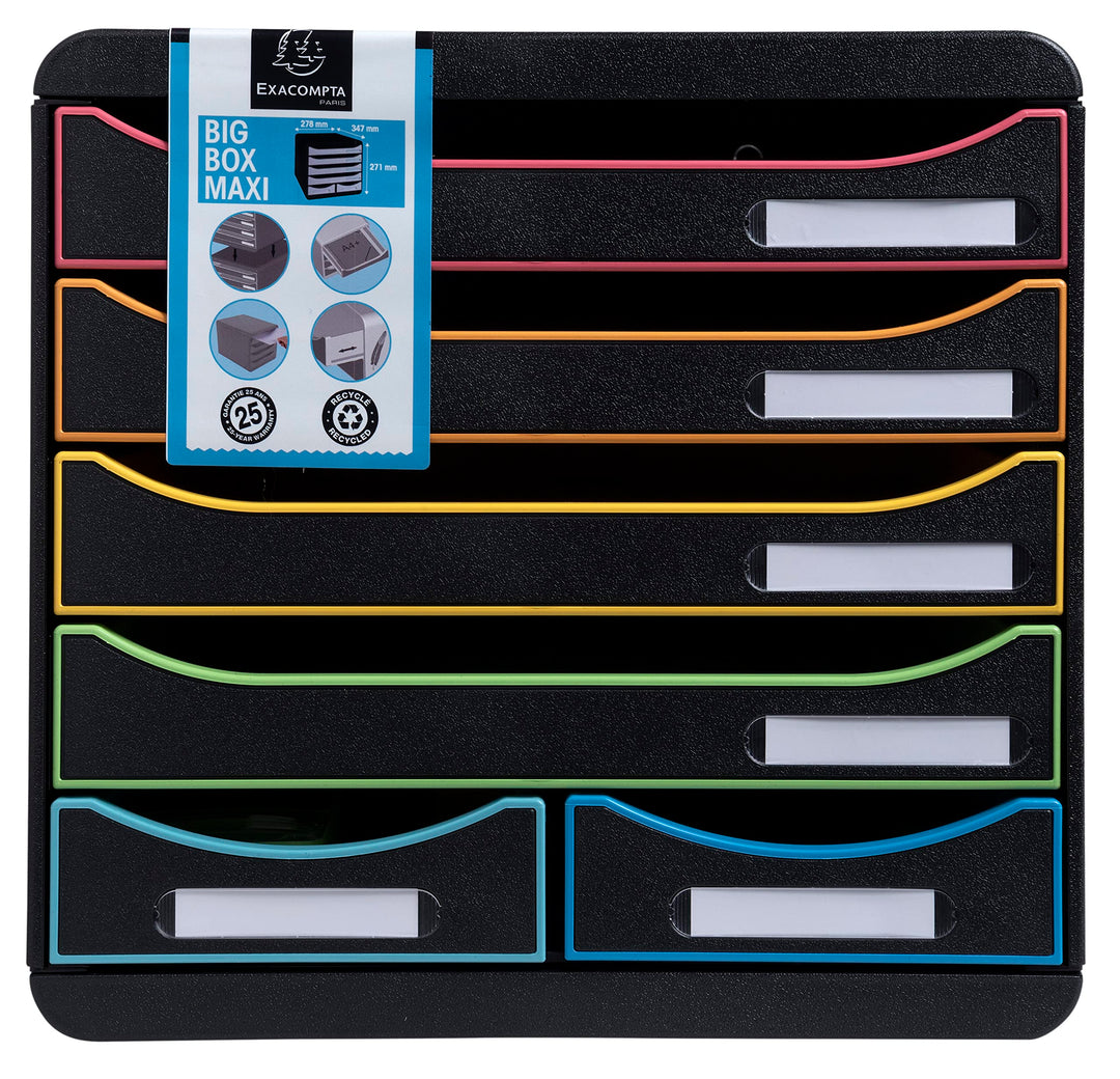 Exacompta 312914D Ablagebox Harlekin aus Recycling-Kunststoff mit 4 Schubladen für DIN A+ und 2 Schu
