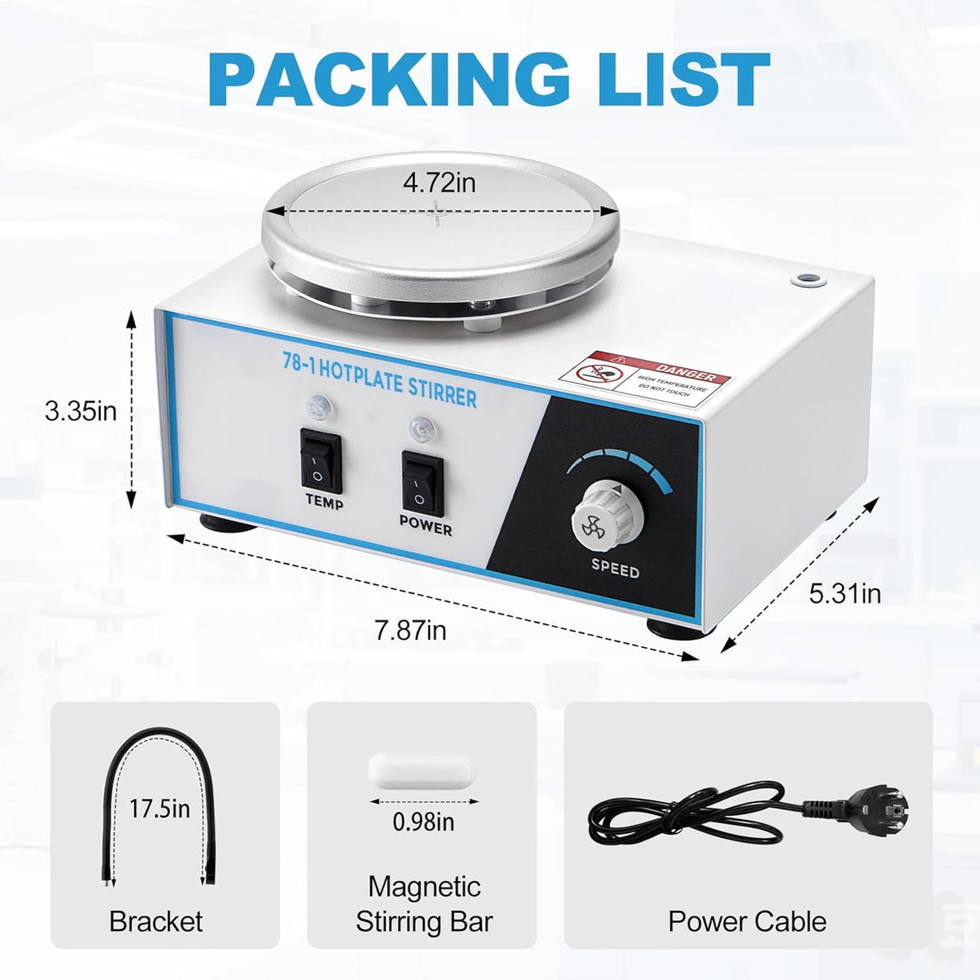 1.5L Magnetrührer mit Heizplatte, 100-2600 rpM 280°C 120mm mit PT1000-Sensor Biegbare Halterung, Mag