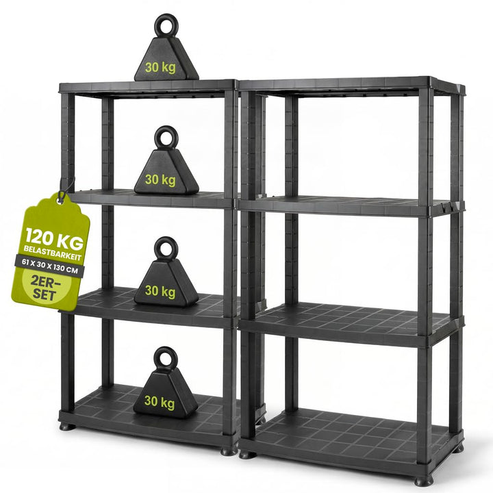 Kreher® Kunststoffregal „Neo“ mit 4 Böden - Steckregal für Haushalt, Keller &amp; Garage - Standregal, L
