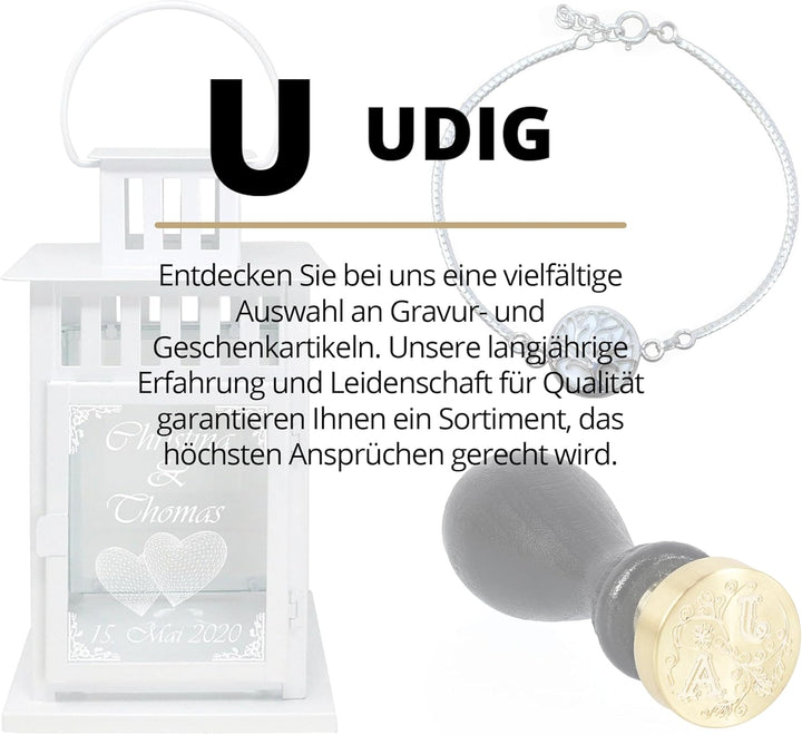 UDIG Laterne mit Gravur aus Metall, weiss, 28x15,5x15,5 cm, Hochzeitslaterne, persönliche Hochzeitsg