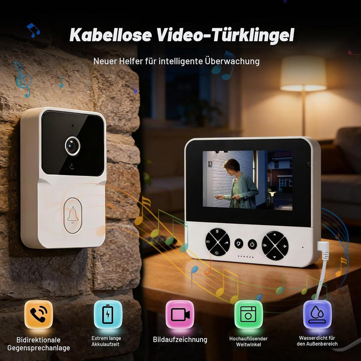 Kabellose Türklingel mit Kamera, 1080p 4,3" Video Türklingel, Bluetooth Video Gegensprechanlage Türk