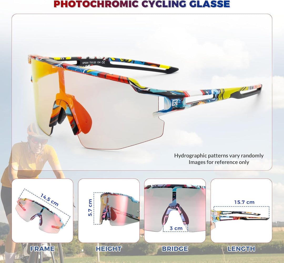 ROCKBROS Fahrradbrille UV 400 Sonnenbrille Photochromatisch Brille Klar Winddicht Sportsbrille für O