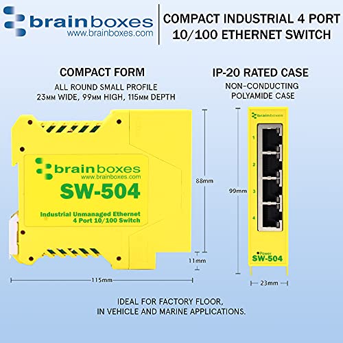 Brainboxes Ethernet auf 3 Relaisadapter, 4 Anschlüsse 10/100 4 Port 10/100 Industriell, 4 Port 10/10
