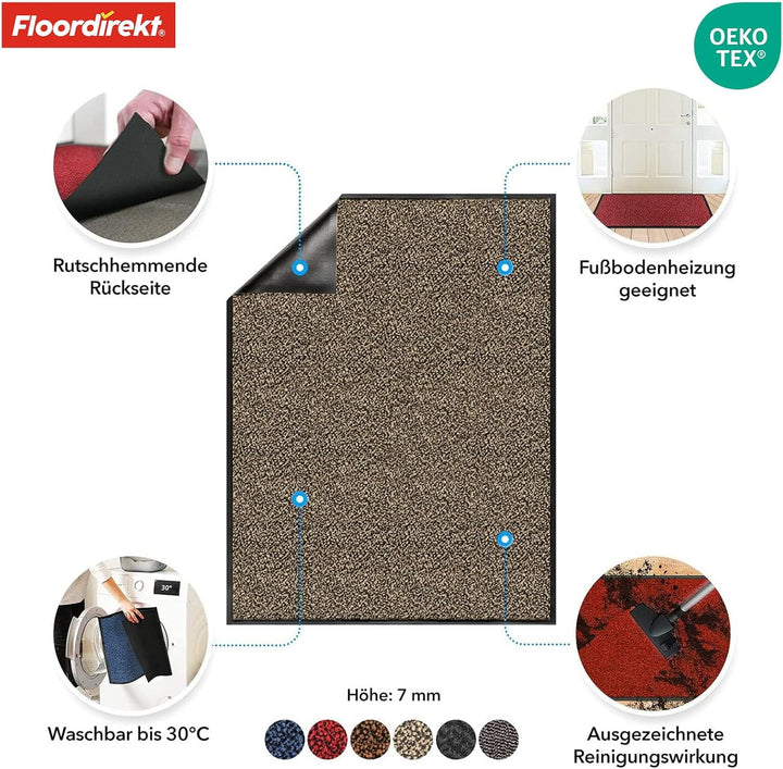 Floordirekt Schmutzfangmatte Rhine - waschbare & leistungsstarke Fussmatte - Sauberlaufmatte mit Rut