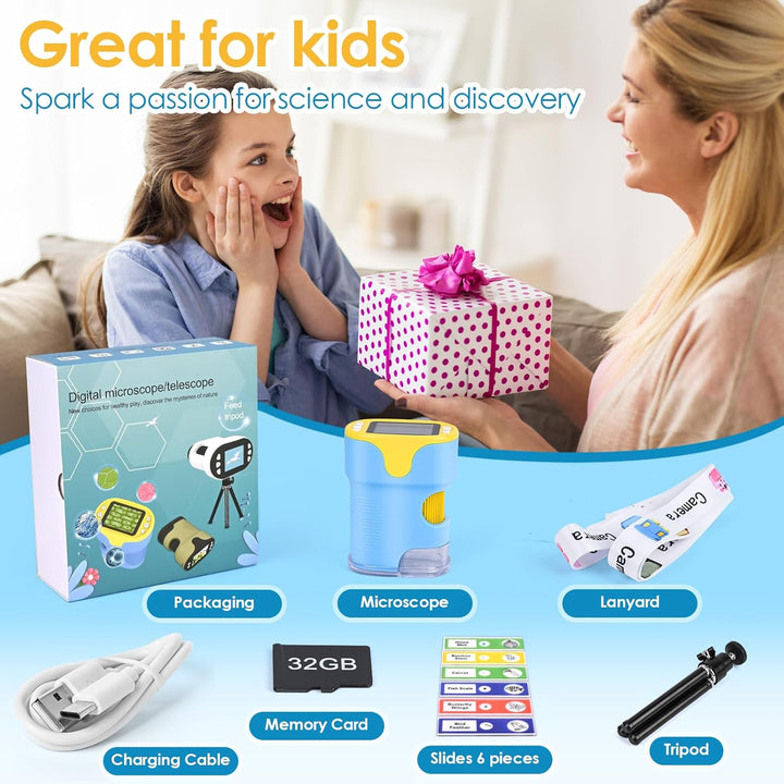 Mikroskop für Kinder, Vankarr 1000X Digitale Taschenmikroskop Tragbares Mini Handy Mikroskope mit 32