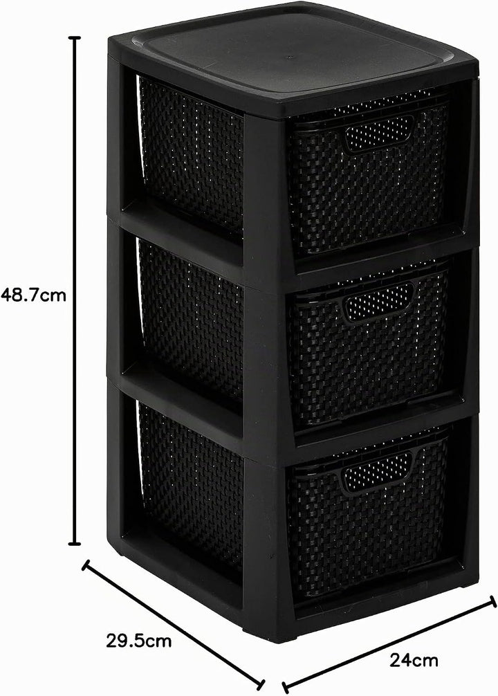 BranQ - Home essential Regal in Rattan Design, BPA-freie Kunststoff PP, Schwarz, 29,5x24x48,7 cm, 3