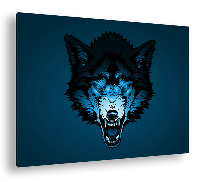 deyoli Böser Wolf Illustration Format 80x60 Effekt: Monocrome Blau als Leinwandbild, Motiv fertig ge