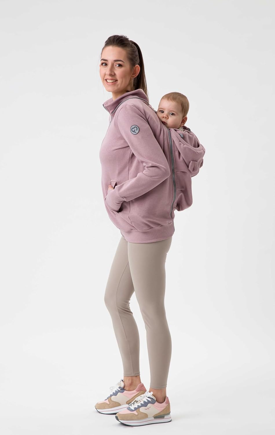 fun2bemum Pola 4in1 Baby Tragejacke für Mama Känguru Kapuze VORNE/HINTEN M Dust Pink, M Dust Pink