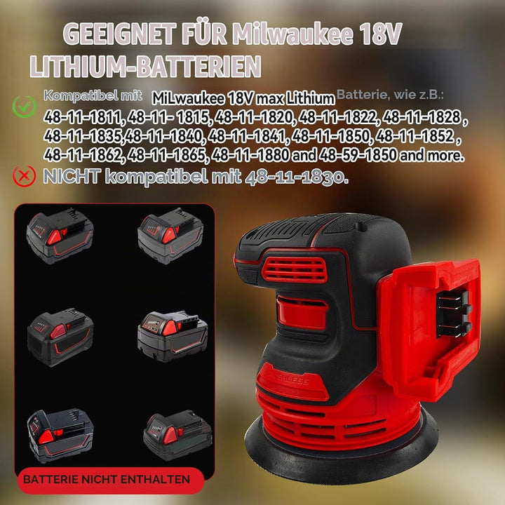 Bürstenloser Exzenterschleifer für Milwaukee M18 18V Akku, 12,7 cm Brushelss Elektrischer Handschlei