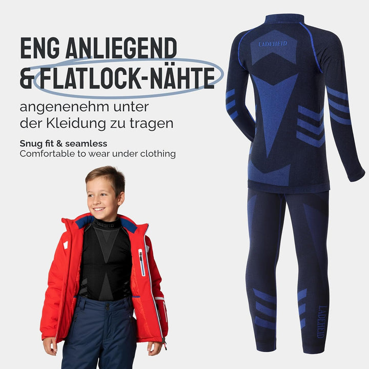 Ladeheid Skiunterwäsche Kinder Funktionsunterwäsche Set Langarm Shirt Lange Unterhose Thermoaktiv LA