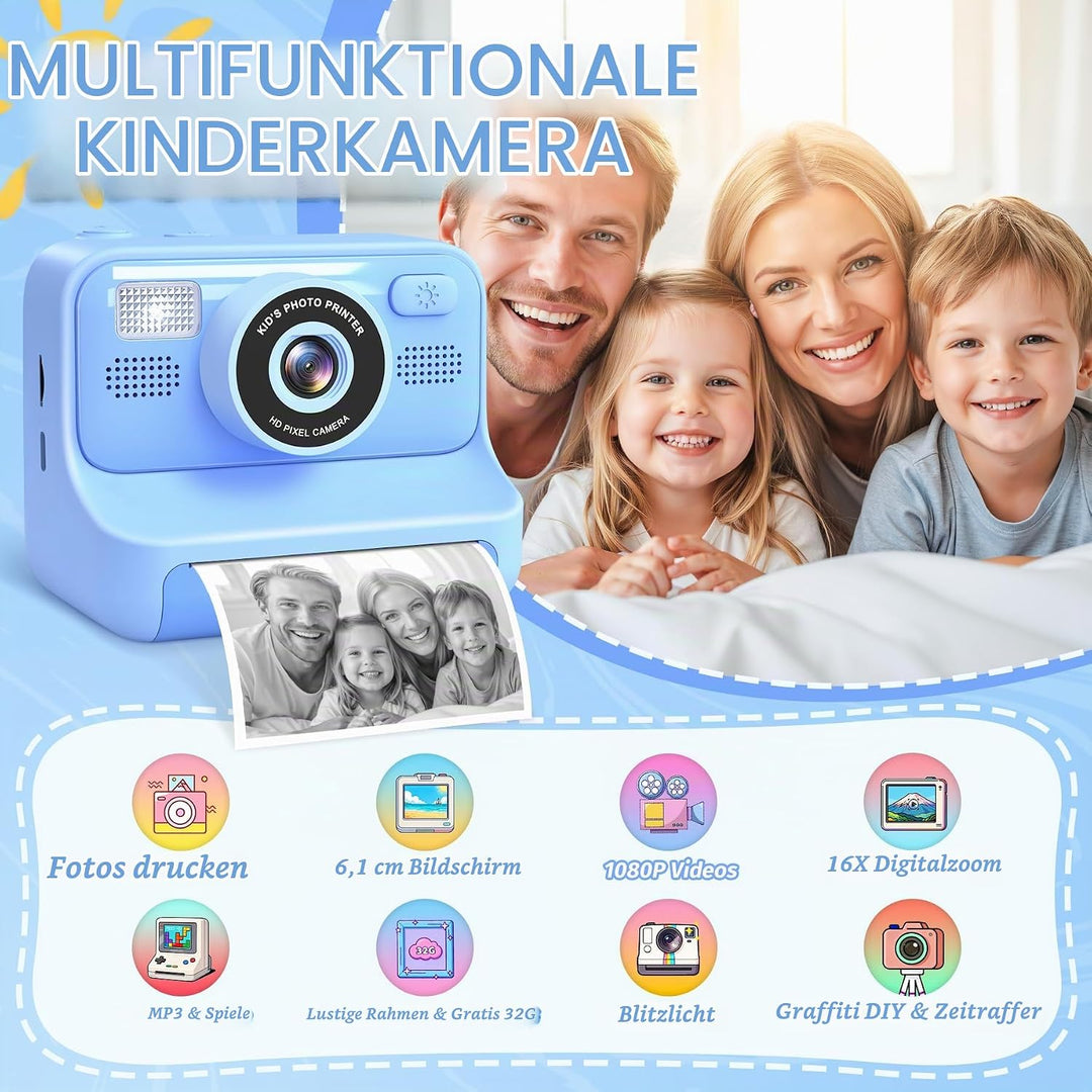 Gontence Kinderkamera, Digitalkamera Kinder, 2" Bildschirm Kinder Kamera SD Karte 32GB | 1080P HD Vi