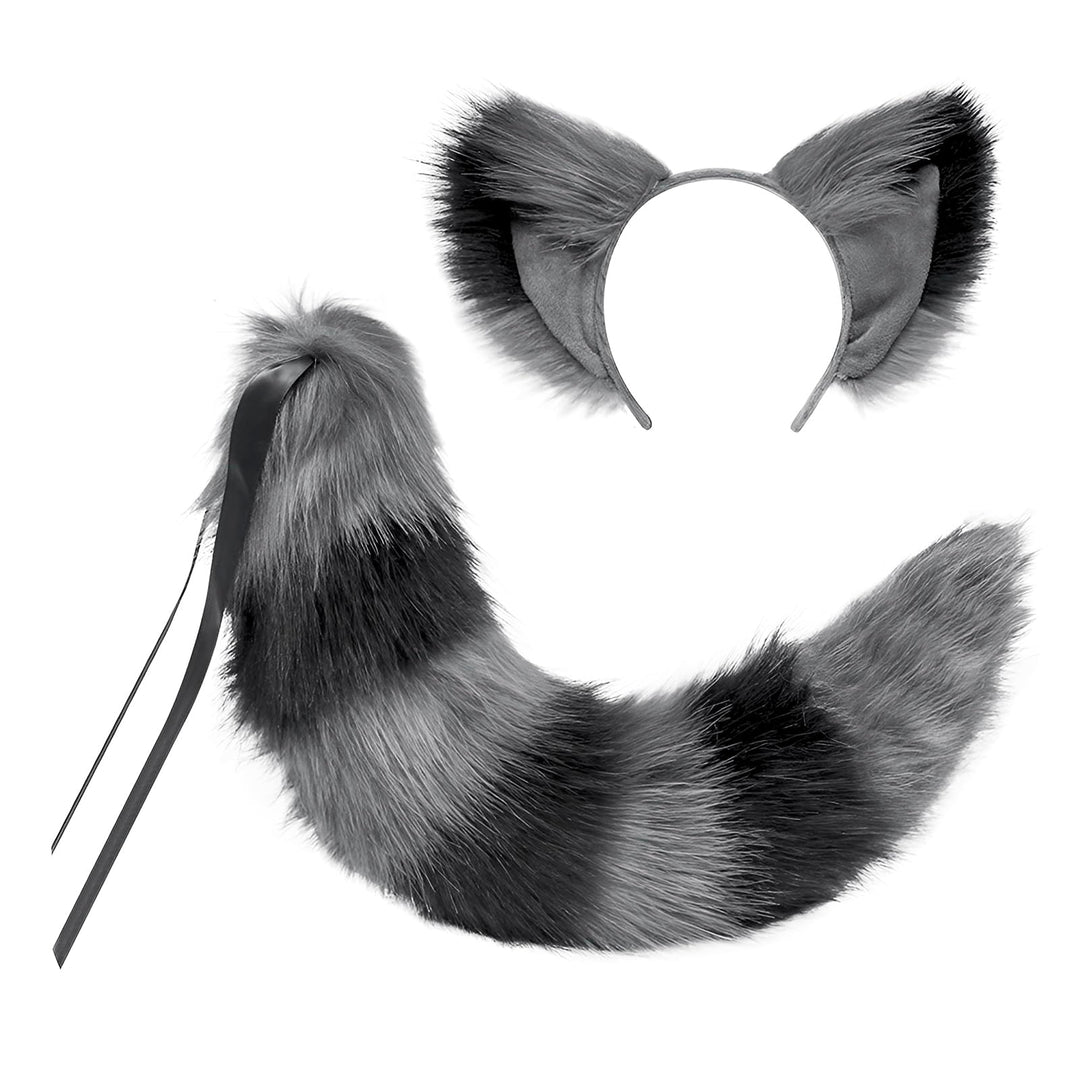 JIAHG Halloween Cosplay Kostüm Fuchs Ohren und Schwanz Set Katze Wolf Waschbär Ohren und Schwanz Set