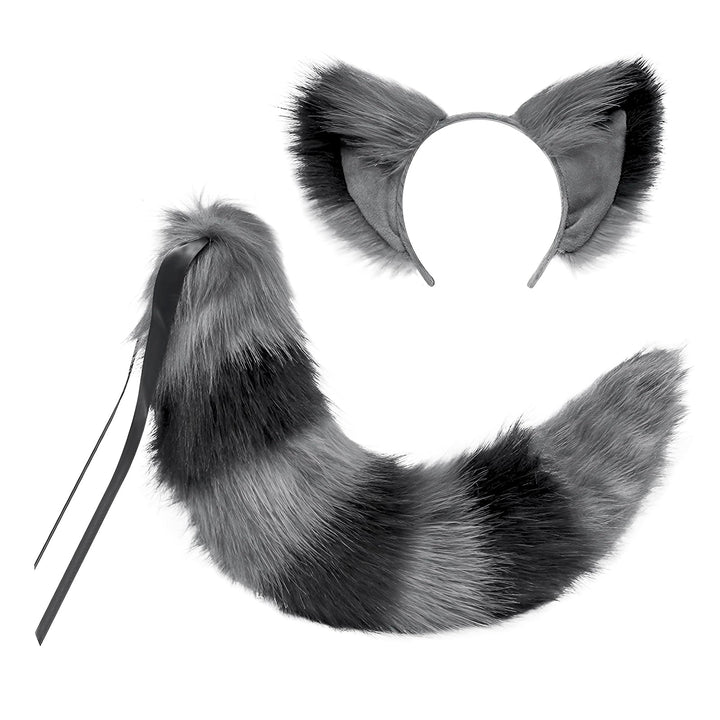 JIAHG Halloween Cosplay Kostüm Fuchs Ohren und Schwanz Set Katze Wolf Waschbär Ohren und Schwanz Set