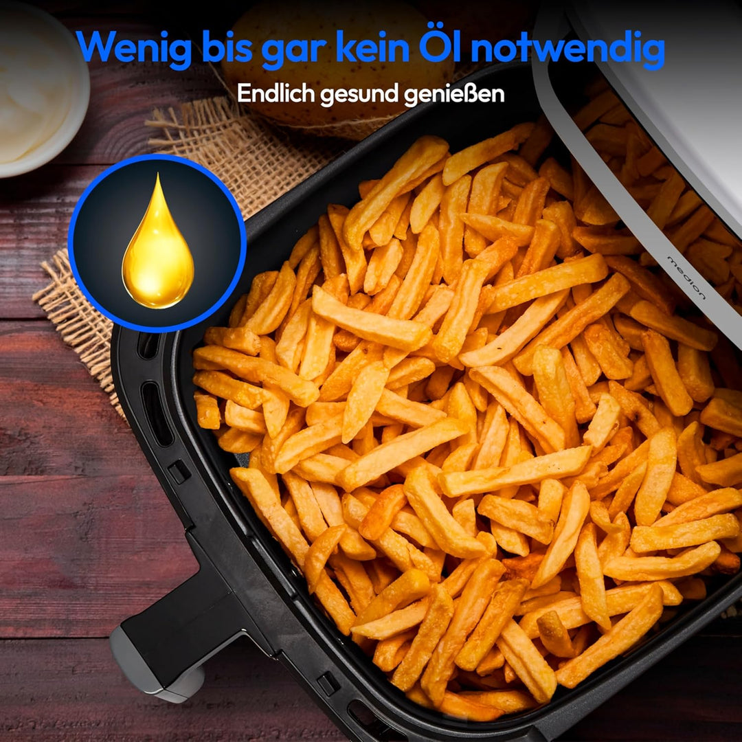 MEDION P10 XL Duo Heissluftfritteuse (6,8 Liter XXL, Airfryer, 2.150 Watt, zwei Heizelemente aus Ede
