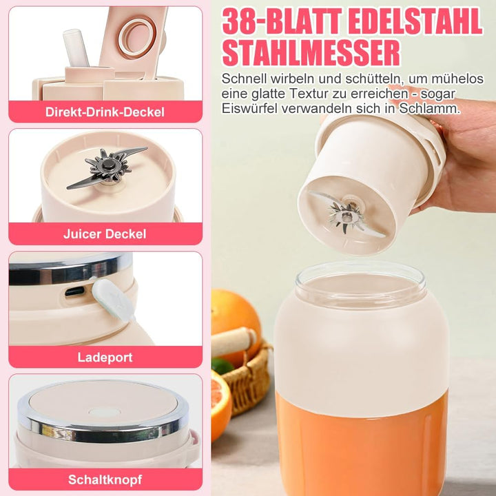 Fresh Juice Mixer Flasche, Smoothie Maker to Go, 1200 ml Flaschenmixer mit 38 Klingen, Tragbarer Mix