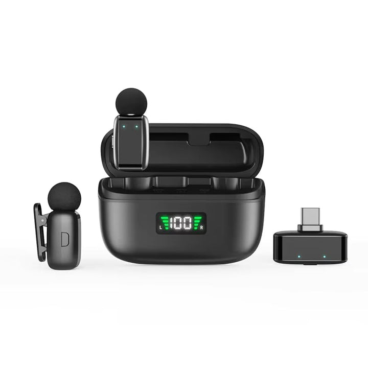 KO-Star Kabelloses Ansteckmikrofon M-250 (2er-Set mit Ladecase, USB-C Empfänger) – Funkmikrofon Hand
