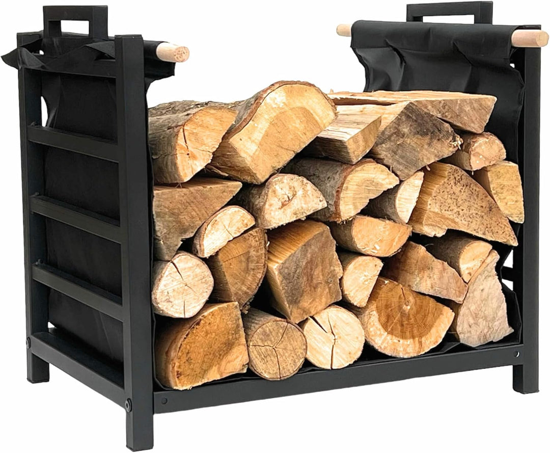 DanDiBo Kaminholzregal Innen Metall Schwarz Stehend mit Tragetasche 45 cm Kaminholzständer 96466 Kam