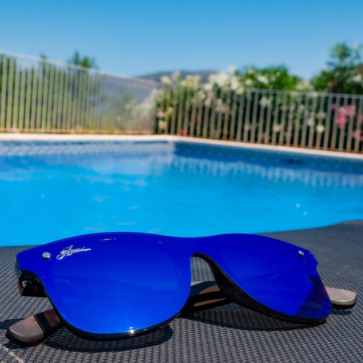 Sonnenbrille Herren und Damen Holz Polarisiert UV400 mit Holzbügeln und Brillenetui aus Kork Ebony B