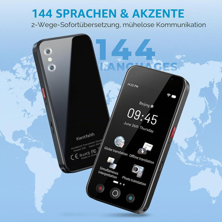 kentfaith AI Sprachübersetzer Gerät, 144 Sprachen Übersetzungsgerät 0,2s Sofortübersetzung, 98% Gena