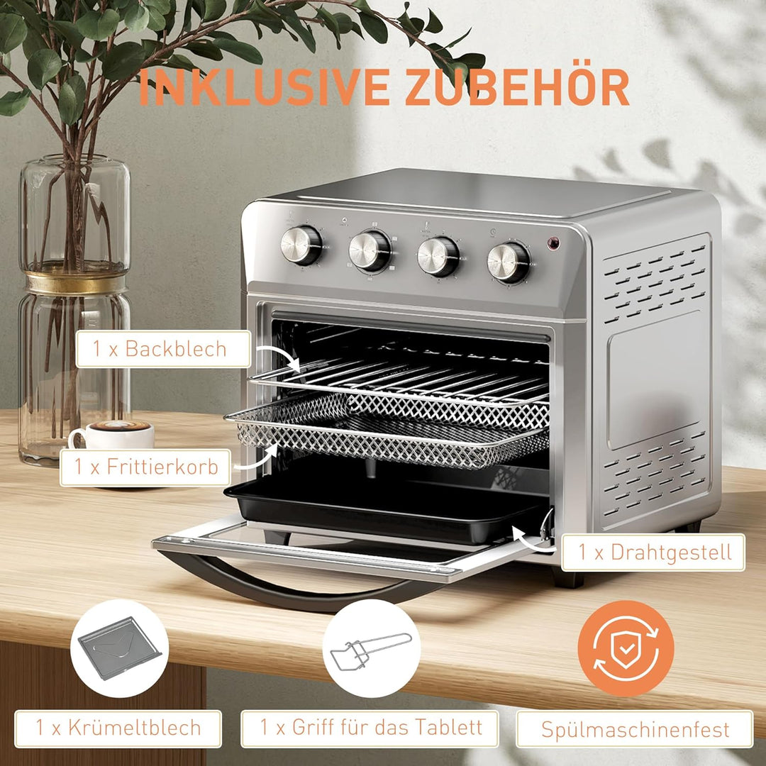HOMCOM Mini Backofen mit Umluft 24 L 1600W 90-230℃ Heissluftofen mit 60 Min. Timer, Heissluftfritteu