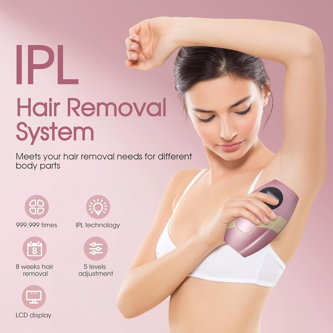 IPL Geräte Haarentfernung, 999.999.999 Blitze Schmerzfrei mit Hauttonanpassung und Kühlfunktion, 5 S