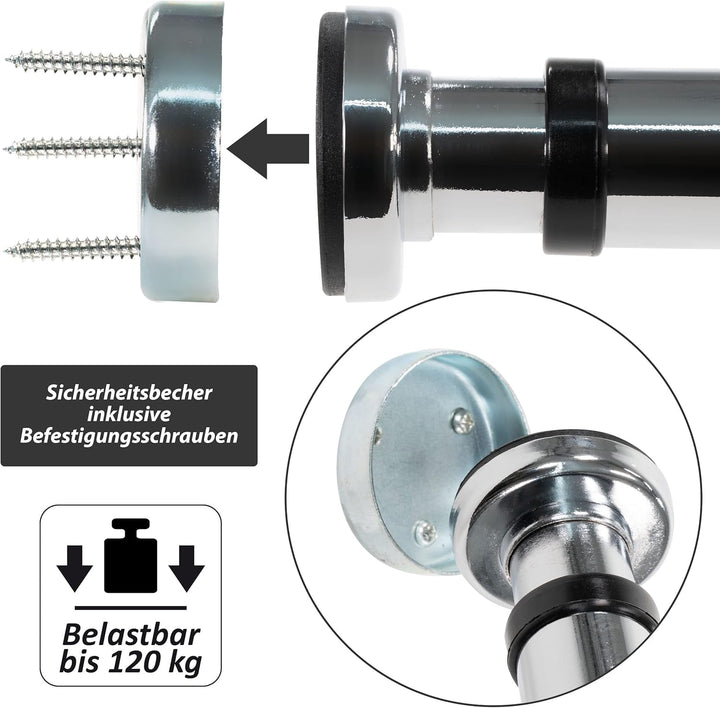Klimmzugstange für Türrahmen silber Griffe stufenlos einstellbar 63-100 cm für Workout Kraftübungen