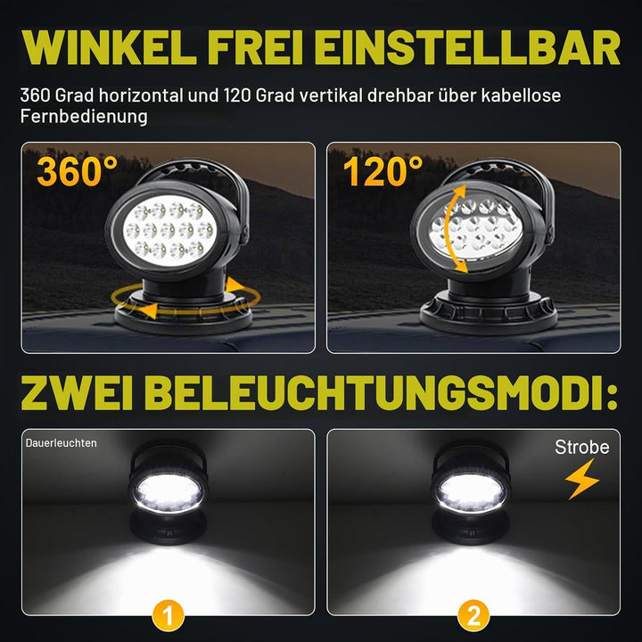 RIGIDON Led Arbeitsscheinwerfer mit Magnetfuss, 38W 3800LM Suchscheinwerfer | 12V 24V Flood Offroad