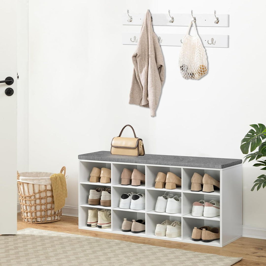 HOOBRO Garderobe Schuhregal Set, Schuhbank mit 12 Fächern, Schuhregal mit gepolsterter Sitzbank, Wan