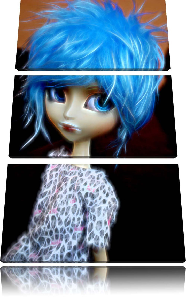 Dark rebellische Pullip-Puppe NewArt 3-Teiler Leinwandbild 120x80 Bild auf Leinwand, XXL riesige Bil