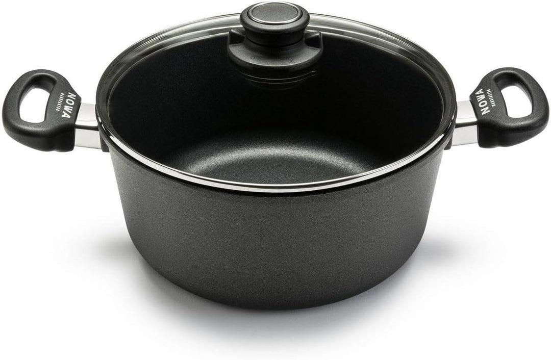 NOWA Aluguss Kochtopf mit Glas-Deckel (24 cm Ø) – Antihaftbeschichteter Topf (11 cm Innenhöhe) mit b