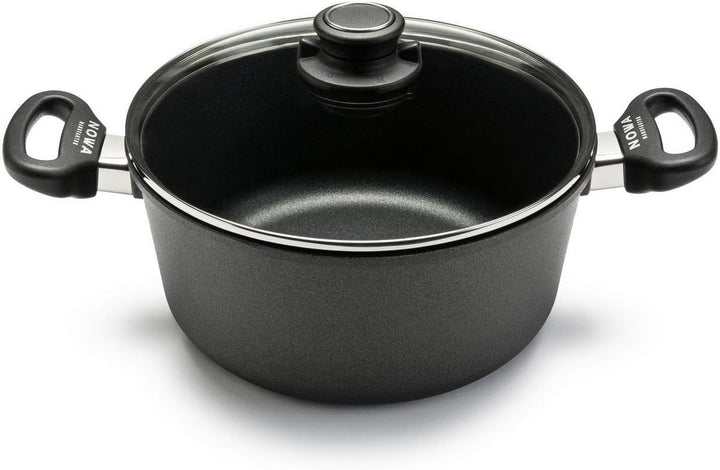 NOWA Aluguss Kochtopf mit Glas-Deckel (24 cm Ø) – Antihaftbeschichteter Topf (11 cm Innenhöhe) mit b