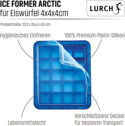 Lurch 240760 Ice Former Arctic Würfel 4cm blau Eiswürfelform für 20 Eiswürfel mit transparentem Deck