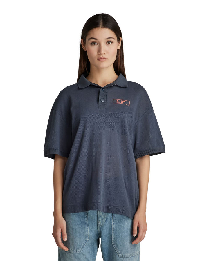G-STAR RAW Damen Mesh Loose Poloshirt Tops, M Blau (Fantem Blue D21590-c810-863)