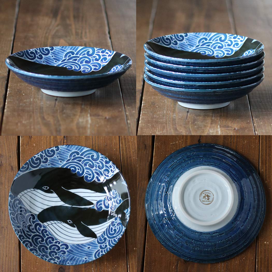 Minorutouki Mino Ware Speiseteller, Wal, 22 x 3 cm, 590 ml, hergestellt in Japan