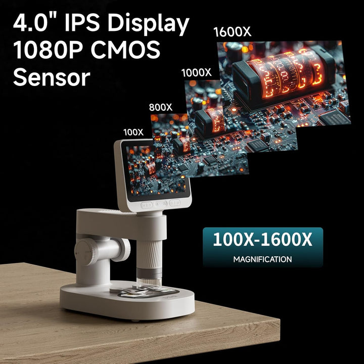 Beaverlab 10,2 cm IPS-Digitalmikroskop für Kinder und Erwachsene, 100x1600, Handmikroskop mit 1080P
