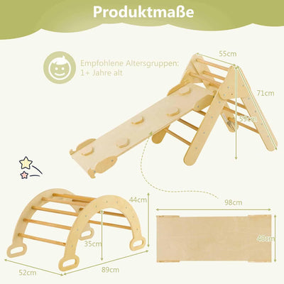 COSTWAY Kletterdreieck, Kletterbogen, Kletterdreieck mit Rutsche, inkl. doppelseitige Rampe, zum Kle