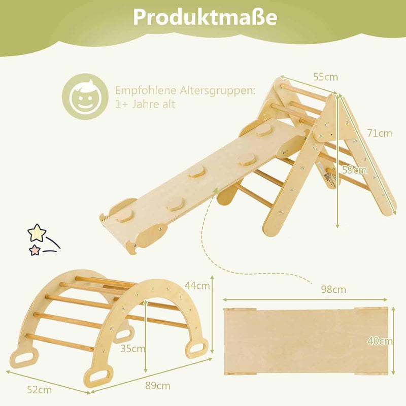 COSTWAY Kletterdreieck, Kletterbogen, Kletterdreieck mit Rutsche, inkl. doppelseitige Rampe, zum Kle