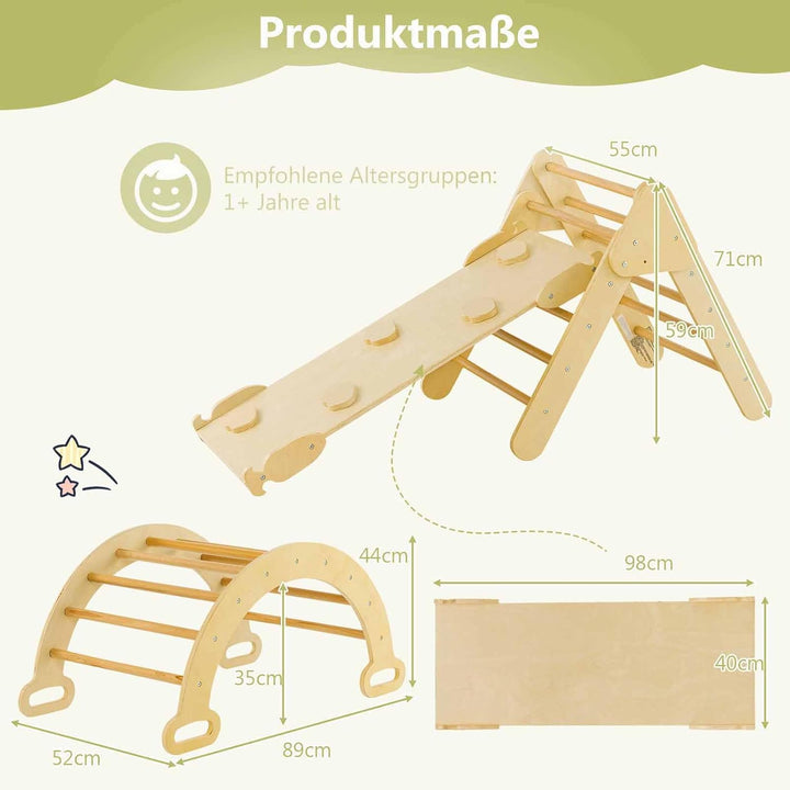 COSTWAY Kletterdreieck mit Rutsche, Kletterbogen, inkl. doppelseitige Rampe, zum Klettern, Rutschen