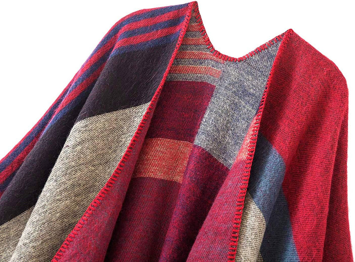 Shmily Girl - Damen Poncho Habe Gestrickt Überdimensionalen Decke Kap-Schal Leopard / Rot, Leopard /