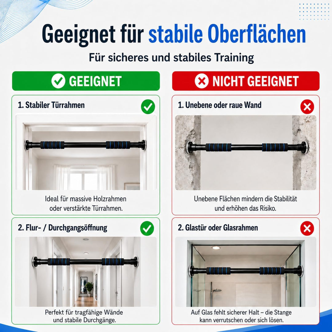 Klimmzugstange Türrahmen 63–100 cm verstellbar, Pull Up Bar ohne Bohren, Türreck Klemmstange bis 150