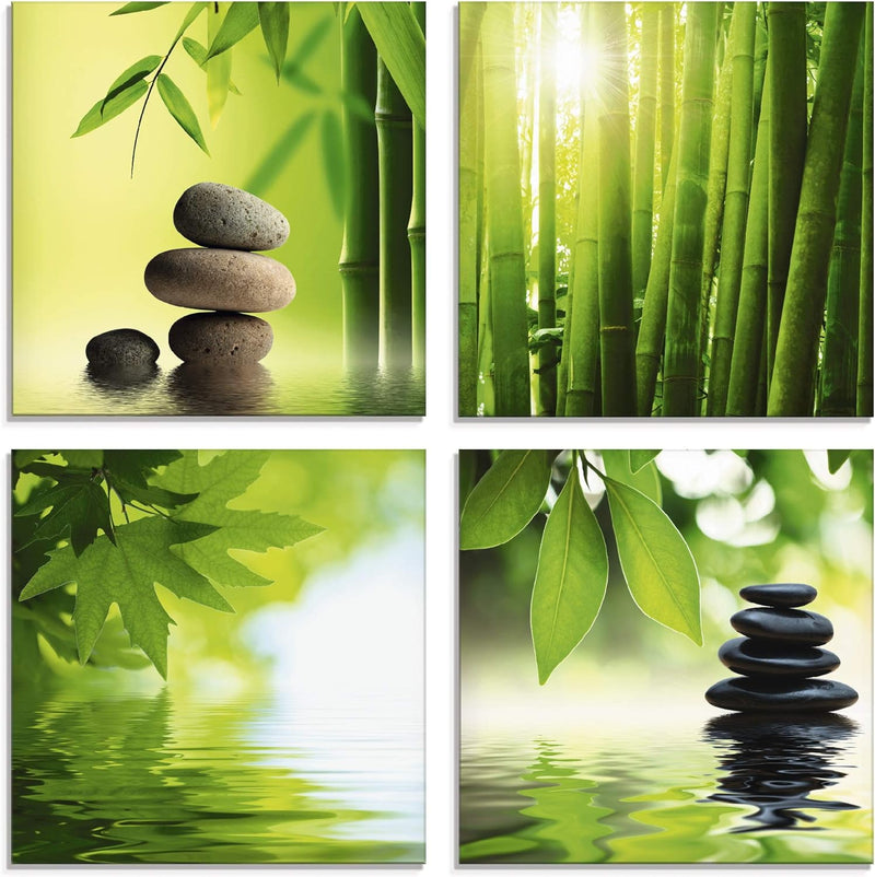 ARTland Glasbilder Wandbild Glas Bild Set 4 teilig je 30x30 cm Quadratisch Asien Wellness Zen Spa St