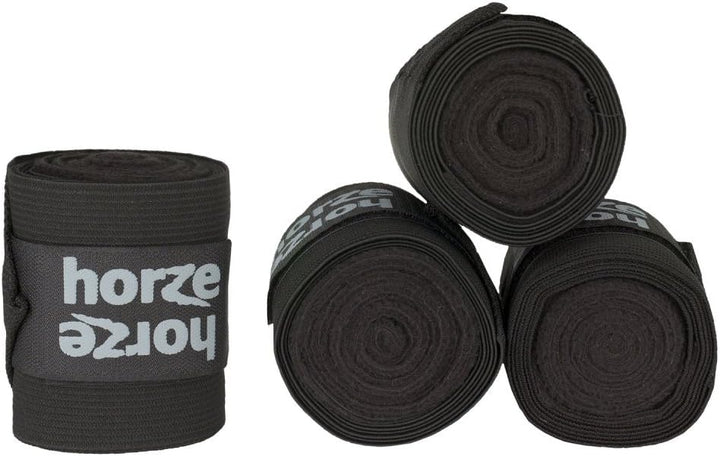HORZE Nest Kombi-Polobandagen, 3 m, 4 Stück, Fleece und elastische Pferdebandagen Schwarz, Schwarz